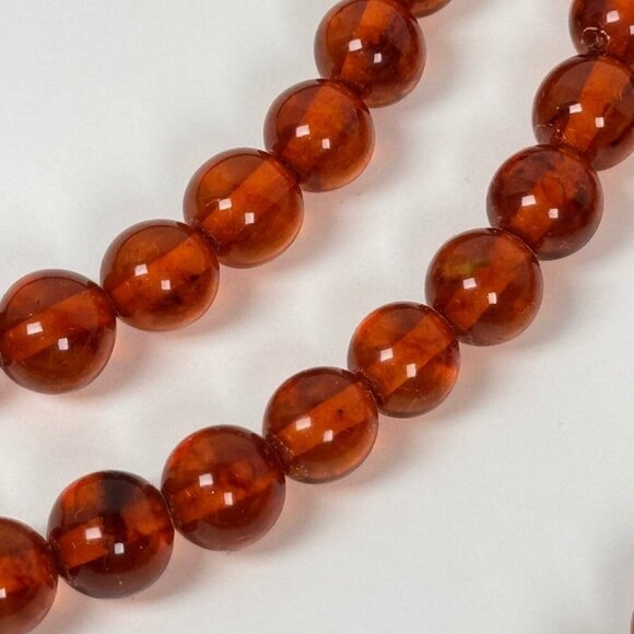 Vintage Natural Amber Beaded Necklace Long 46 in 8mm Beads Glow Gemstone - Picture 7 of 13